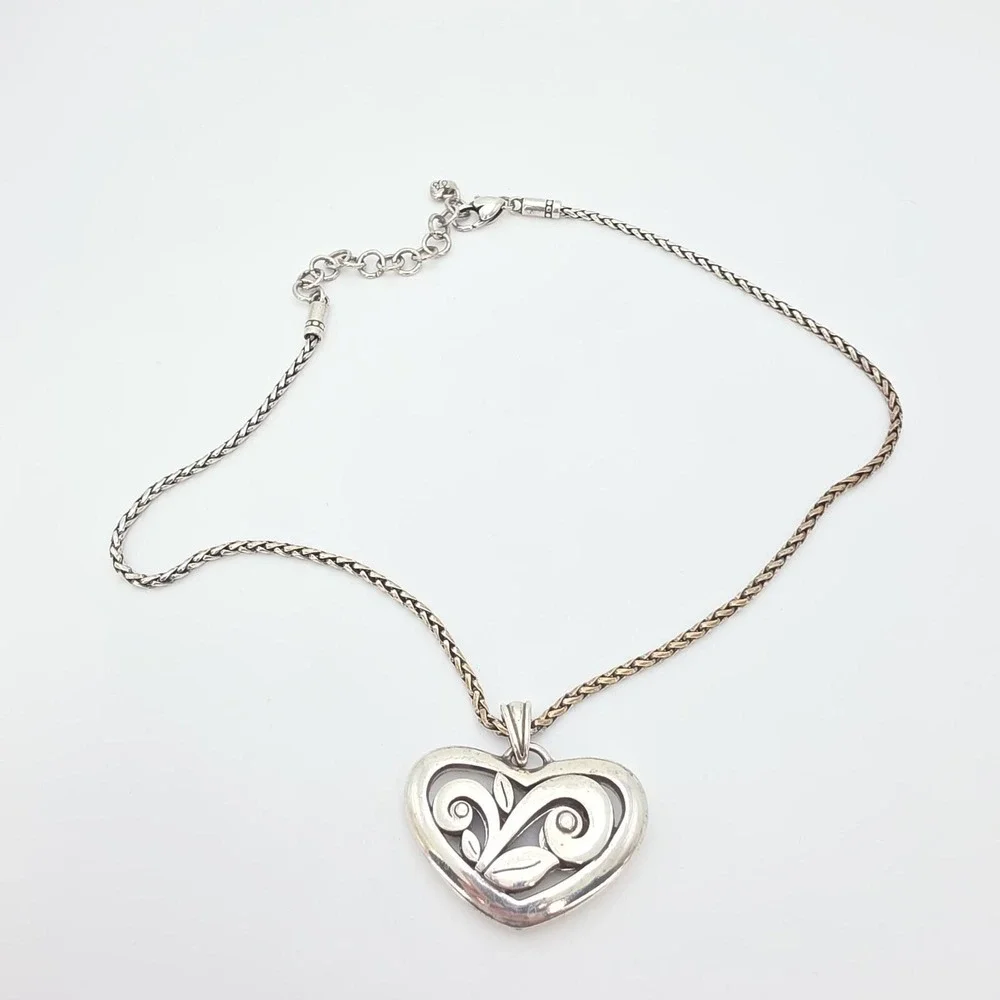 BRIGHTON 'Eve's Delight Heart' Necklace Open Scrollwork Silver Plate 18